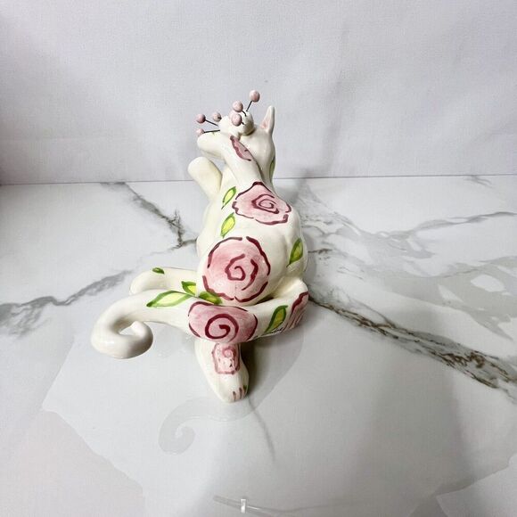 Lacombe WhimsiClay Floral Playful Cat Figurine - Picture 4 of 11